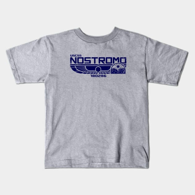 Nostromo Logo (Blue) Kids T-Shirt by Miskatonic Designs